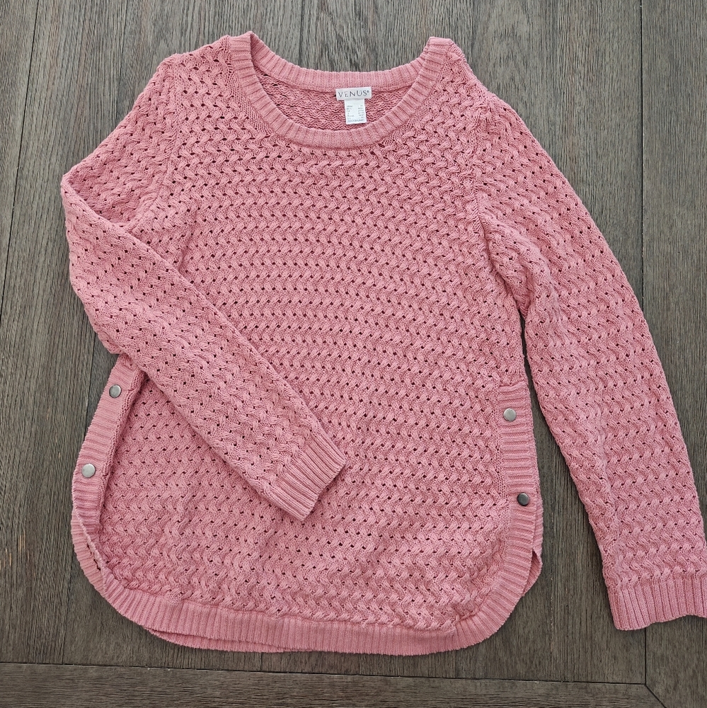 VENUS Textured Pink Crew Neck Sweater